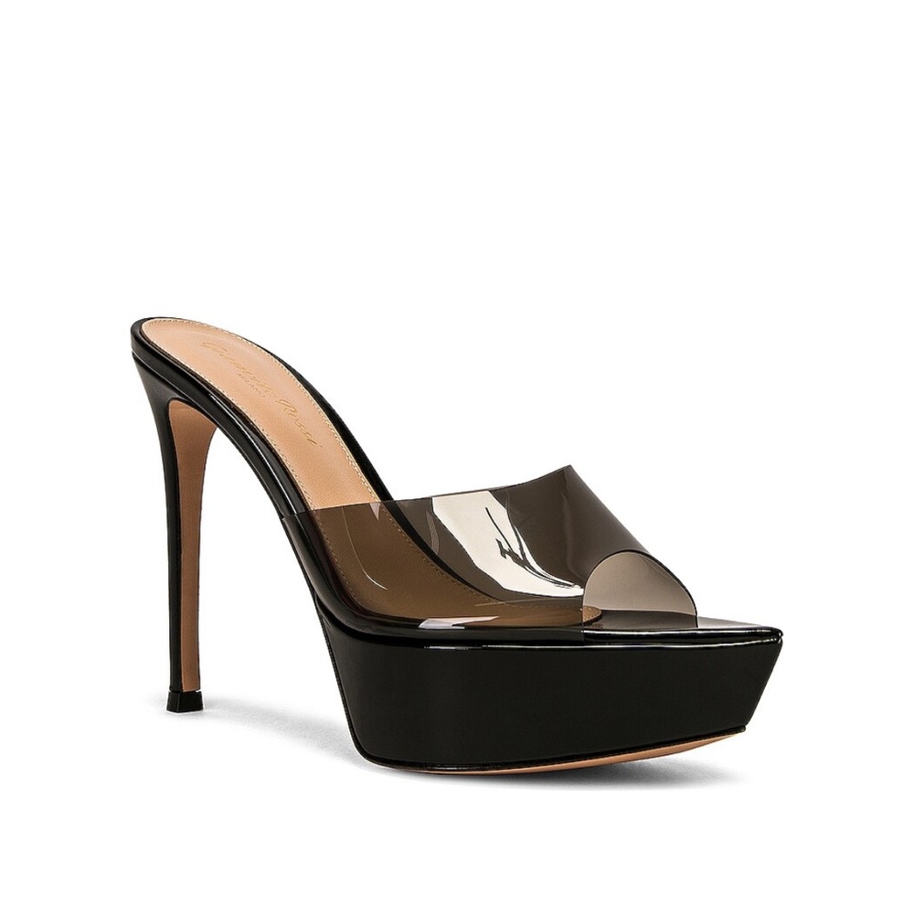 NWT - GIANVITO ROSSI
Betty Transparent Stiletto Platform Mules In Black